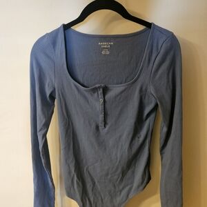 American Eagle Outfitters Blue Fitted Long Sleeve Bodysuit
